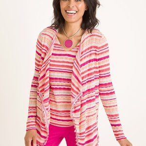 Chicos Womens Wave Tassel Cardigan Sweater Orange Pink Stripe Chicos 1=Medium